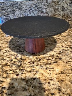 Farmhouse Boho Slate & Wood Charcuterie Cheese Pedestal