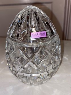 Marquis By Waterford Egg Shaped Candy Box Clear Cut Crystal 6" Dish With Lid