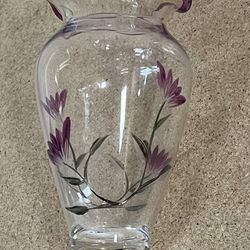 Lenox Floral Spirit Vase Crystal Hand Cut & Painted Purple/Lavender Flowers 6"