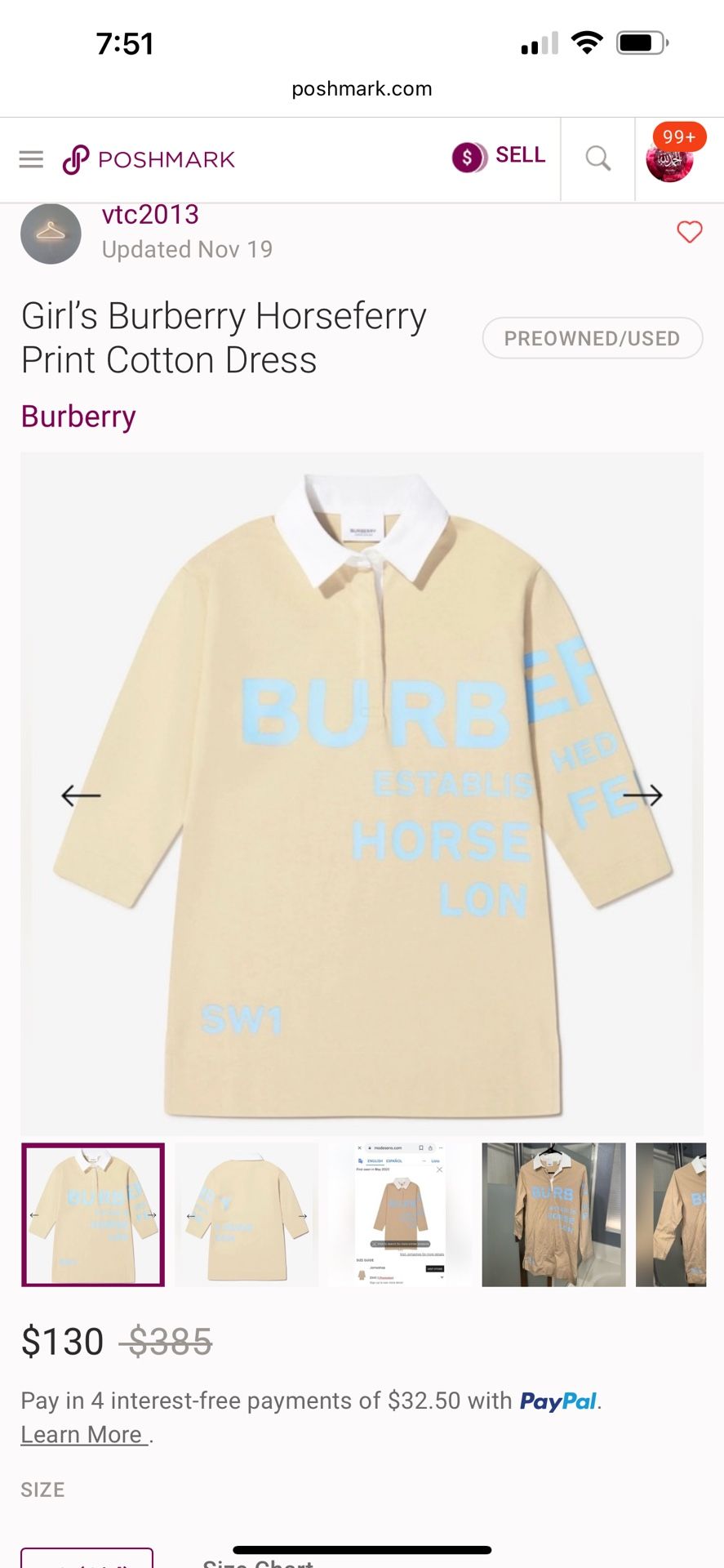 Authentic Burberry Dress Size S/10