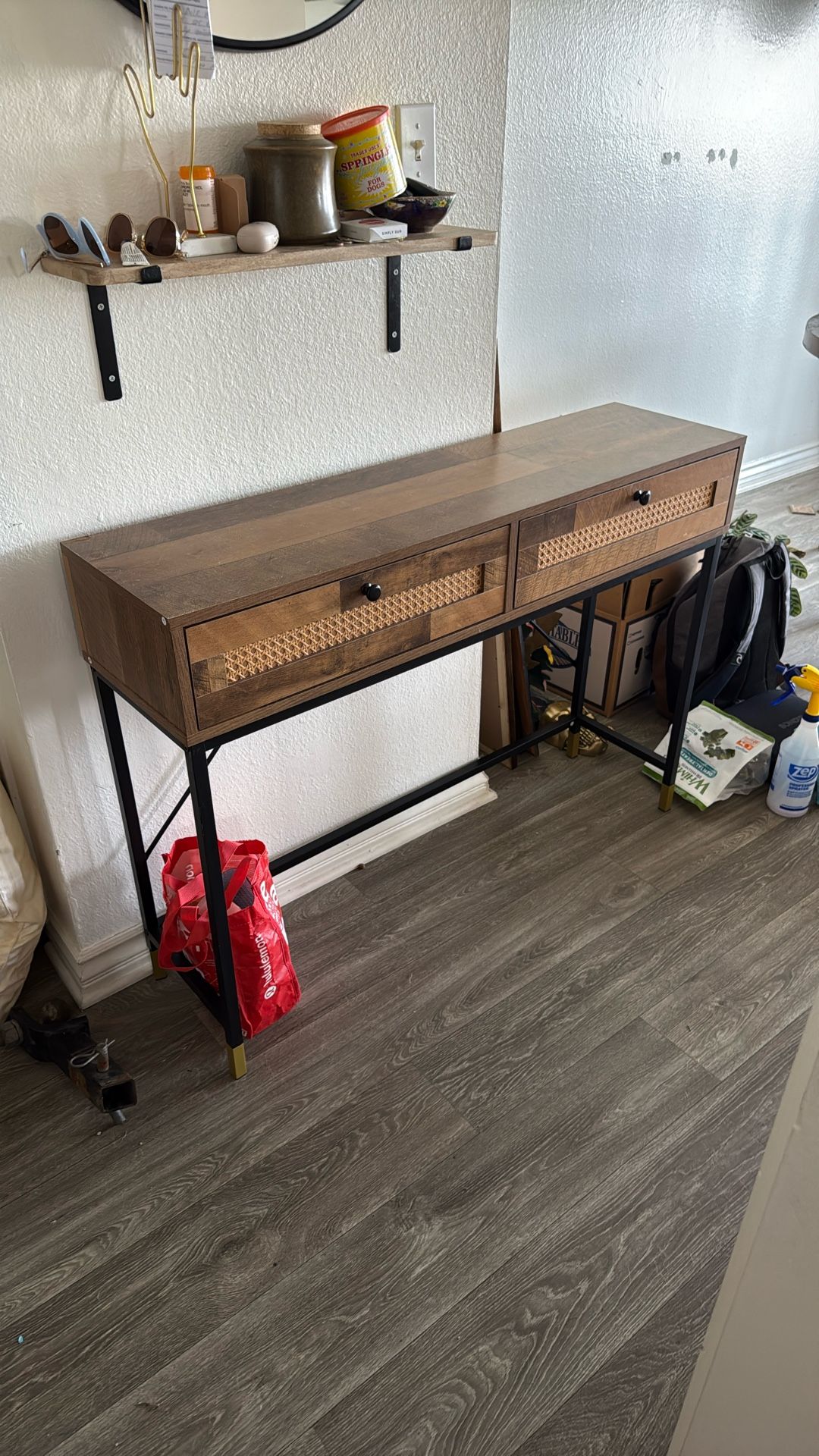 Wood And Rattan Entry / Sofa / Buffet Table