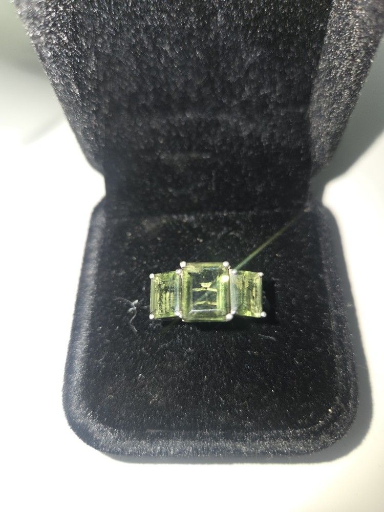 Real Moldavite Sterling Silver Ring Size 7