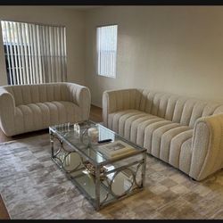 Brand New Comfy Boucle Channeled Sofa Loveseat 