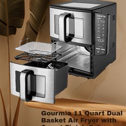 Gourmia 11 Quart Dual Basket Air Fryer with Smart Finish & 4-Layer Cooking