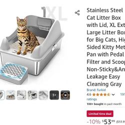 NEW* Stainless Steel Cat Litter Box with Lid, XL
