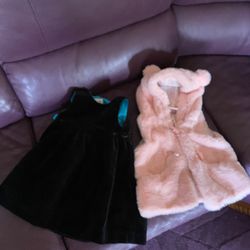 Adjustable Velvet Dress & Pink Hooded Vest