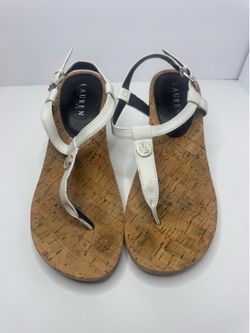Lauren By Ralph Lauren White Vegan Leather Cork Wedge Sandals Women's Size 7B