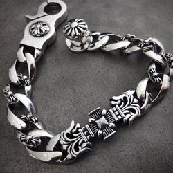 Chrome Silver Cross/Hearts/Star Men Chain Bracelet Trapstar G Streetwear mm6 CH Fleur D Lis