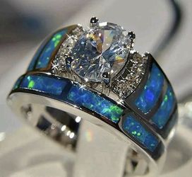 New 2 Piece Silver cubic Stone Ring Sz 8 New