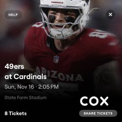 2 Seats - SEC 122 - ROW 8 - 49ers Vs Cardinals - Endzone