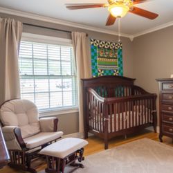 Crib Rocker And High Chair. Best Offer. Crib Is All Cherry Wood And Rocker Originally 3 Grand.  Take Best Offer! Good Condition.. 