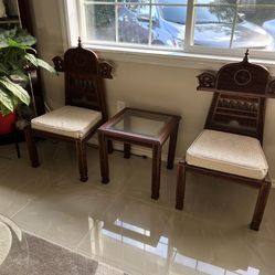 Hand Carved Table And Two Chairs Set