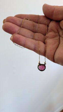 14k Yellow Gold filled Pink Tourmaline Bezel Pendant Necklace Cable Chain 18in