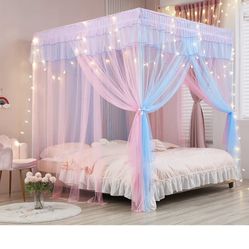 Mengersi Rainbow Canopy Bed - Princess Bed Canopy for Girls - Bed Drapes  new 