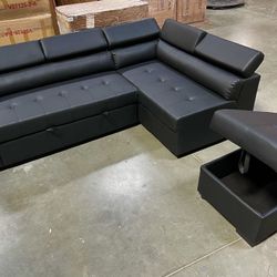 !New!Black Sectional Sofa Bed With Storage, Sectional, Sectional Sofa, Sofa Bed, Sectional Sofa Pull Put Bed, Faux Leather Sectional, Sofabed,Sofa Bed