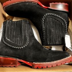 Suade Black Cowboy Boots Size 6.5 Unisex