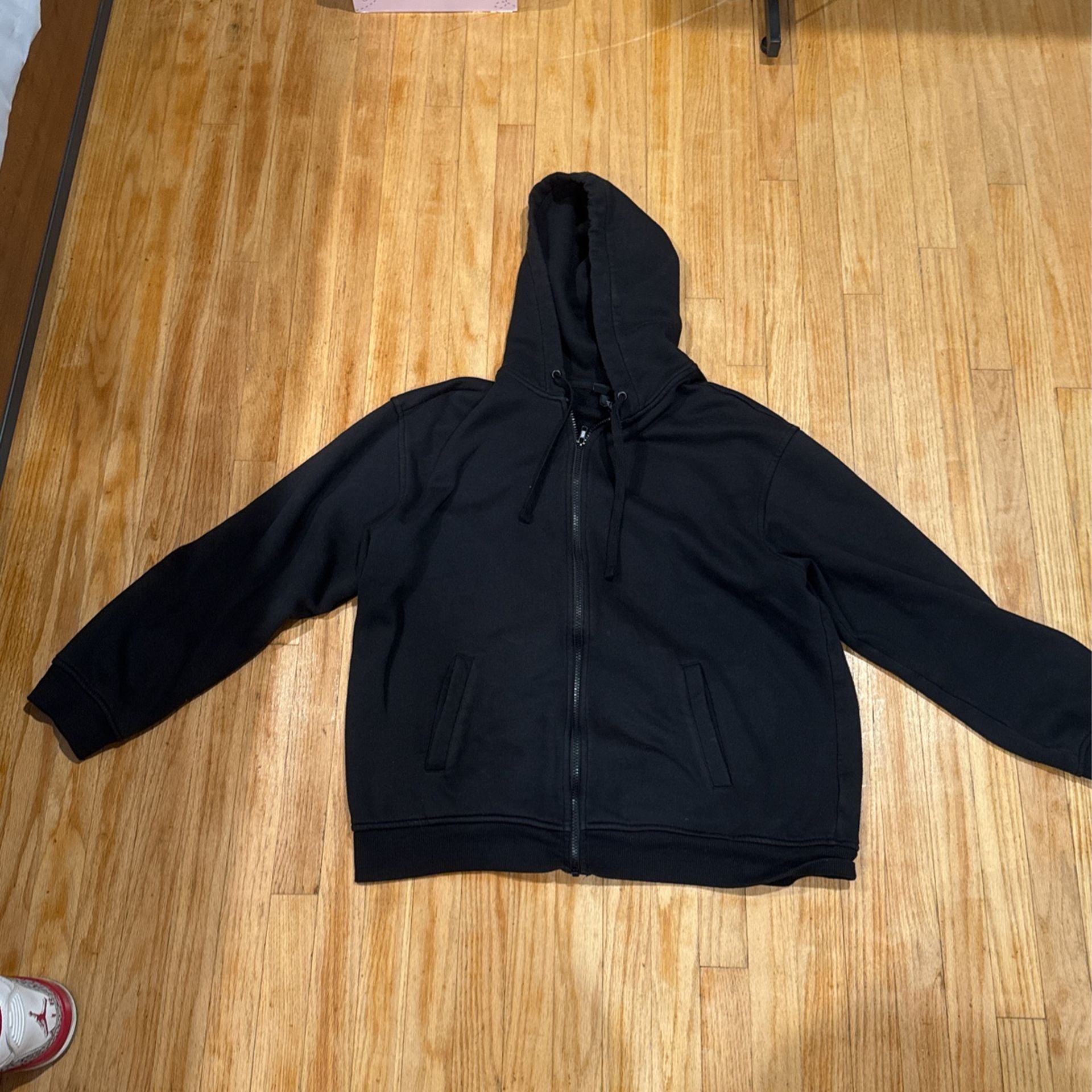 H&M Relaxed Fit Black Zip Up Hoodie Size Large