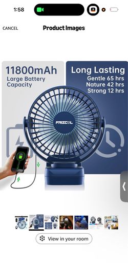 Clip on Fan 65 Hours Portable Desk Fan Rechargeable