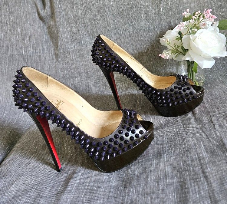 Women's Christian Louboutin Dark Purple Brown Spiked Heels Size 7.5 US (LIMITED EDITION)