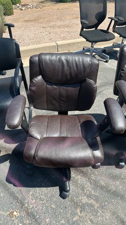 Brown Leather Office Chair with Armrests