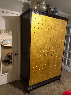 Large Vintage Black and Gold Armoir
