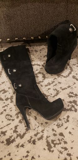 Bakers womens black suede high heel boots, knee high