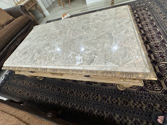 Large Marble Top Coffee Table Ornate Wood Base