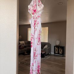 New white  satin dress with flowers