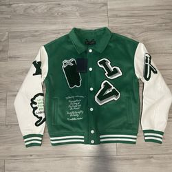 ✨ New Louis Vuitton Varsity Leather green Jacket 