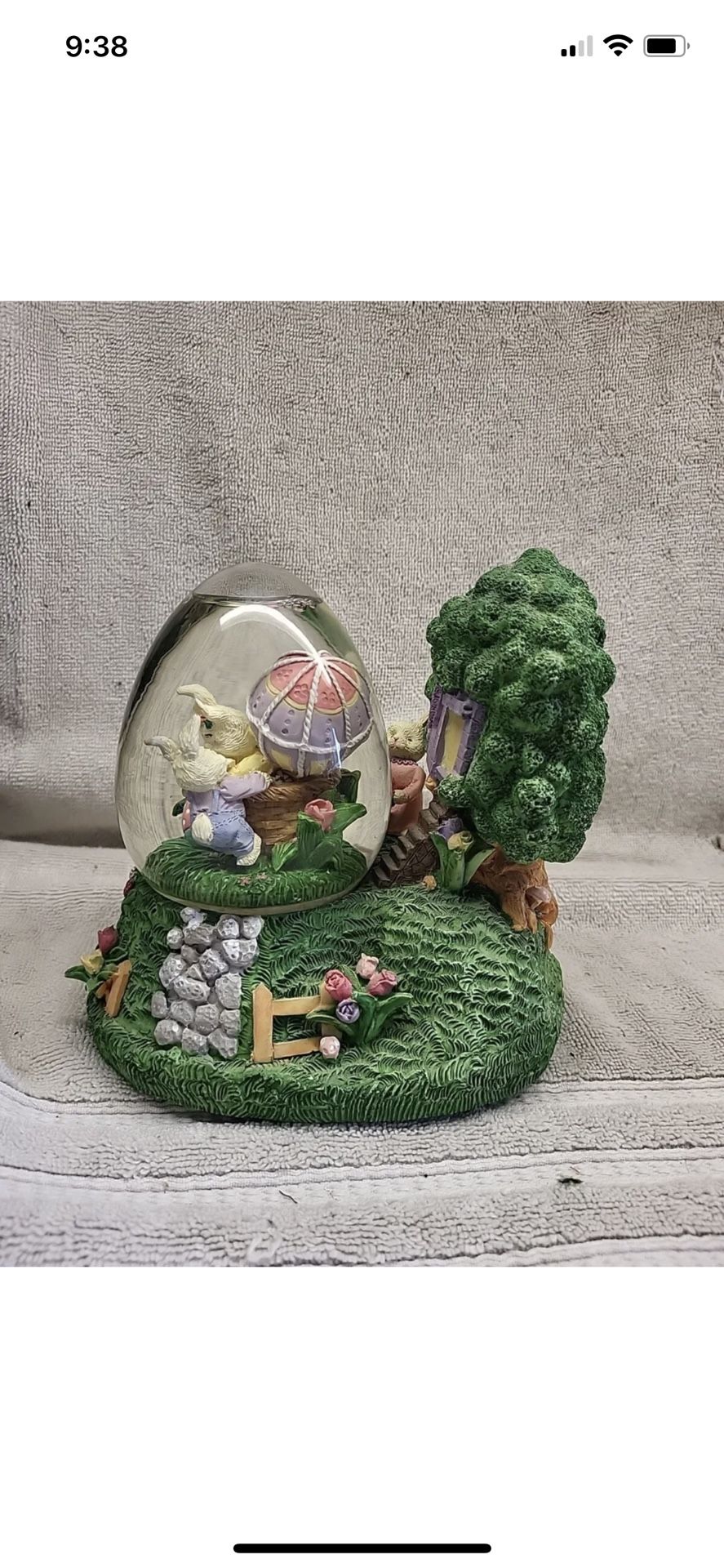 Easter Egg Spring Snow Water Globe Bunny Rabbit “Peter Cottontail” Musical Box