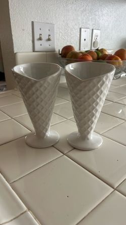 White Ceramic Ice Cream Cone Cups Set of 2