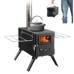 HOPUBUY Wood Stove Hot Tent Stove, Portable Camping Wood Burning Stove for Outdoor Cooking, Small Wood Stove with 7 Stainless Chimney Pipes and Tent S
