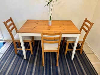 IKEA Wood Dining Table with 3 Chairs – Farmhouse Style