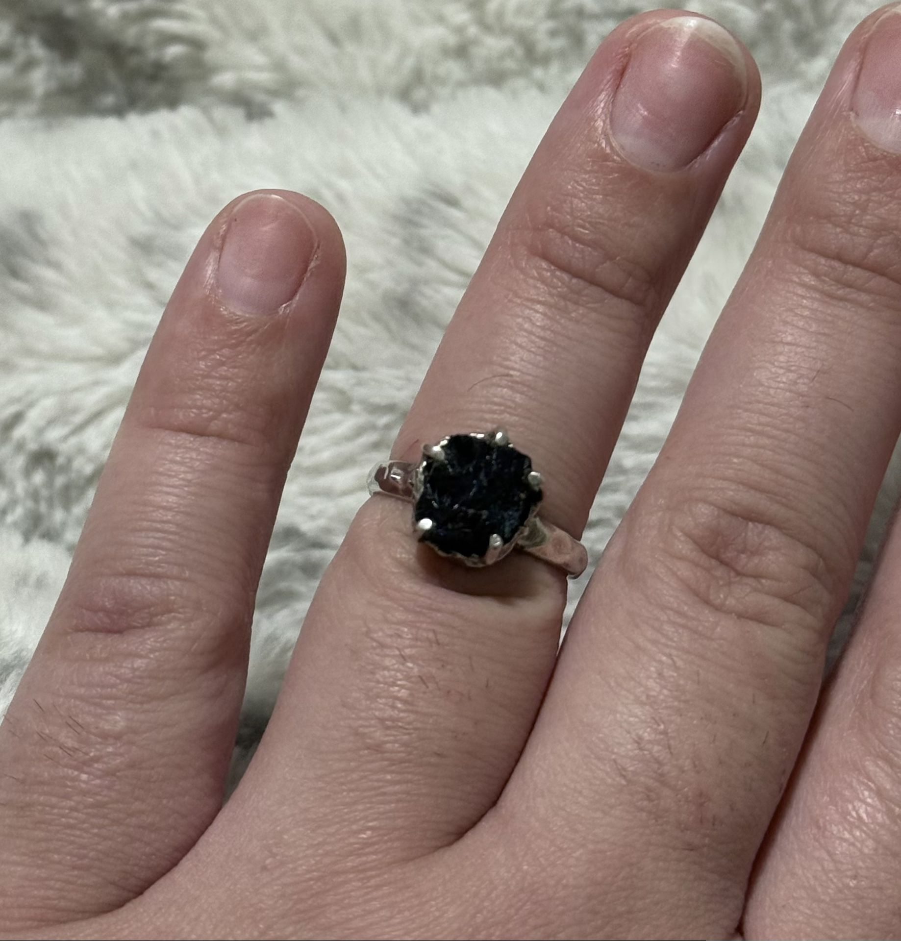 Black  Tourmaline Crystal Sterling Silver 925 ring Custom Made Size 7 with beautiful & unique band