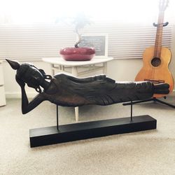 Buddha Sculpture Wooden Stand Home Decor, Meditation Yoga Decor, Sleeping Buddha  