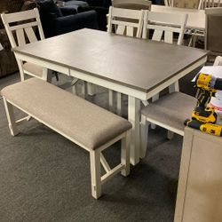 New Farmhouse Table With Leaf 6 Pc 60-78 Long Bench 4 Chairs $699 