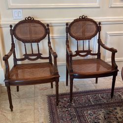 Pair Of Louis XVI Walnut Wood  Carved Armchairs 