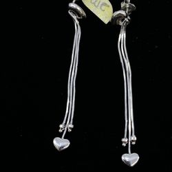 $340 White Gold Heart W Beads Drop Earrings