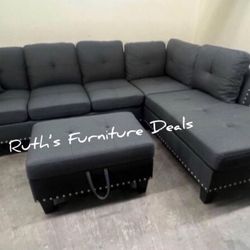 Beautiful 3-Pc Sectional Sofa Set With Storage Ottoman 