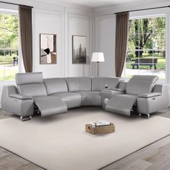 COSTCO Genuine Top Grain Leather Power Reclining Sectional Couch 