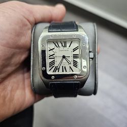 Cartier Santos 100 2656 Silver Roman Numeral Dial Stainless Steel Automatic