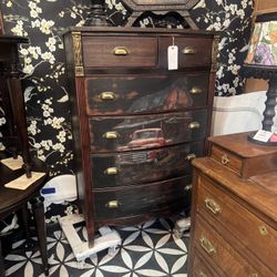 Unique Tall Dresser – Solid Wood – Dark Finish – Statement Piece