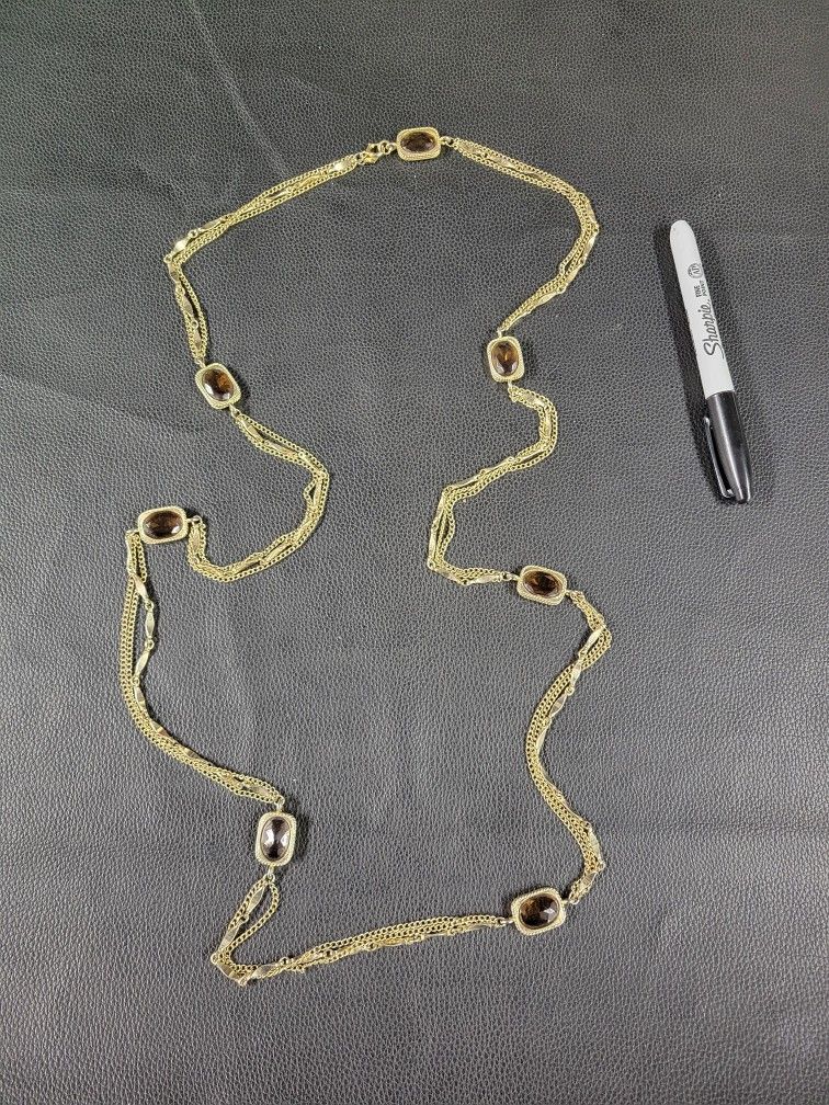 Vintage Sarah Coventry 52", Amber Stone, Gold Toned Necklace