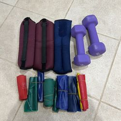 arm weights, leg weights, and stretch bands 