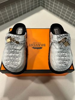Bravest Studios Croc Embossed Mules with Gold Lock