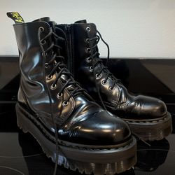 Dr. Martens Jadon 8-Eye Leather Platform Boot (Black Polished Smooth)