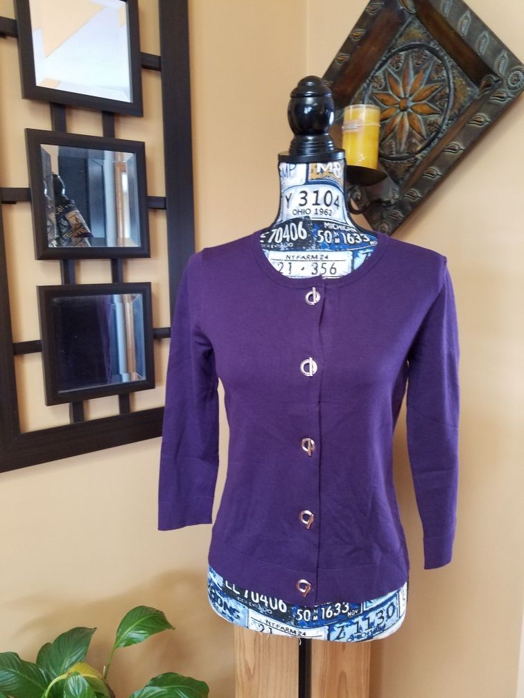 PHILOSOPHY PLUM 3/4 SLEEVE CARDIGAN