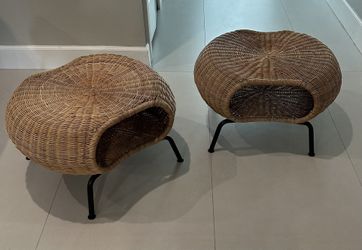 Rattan Side Tables/Footstool with storage