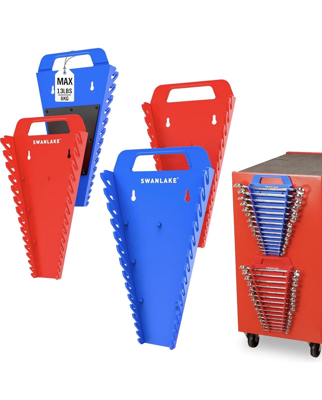 4-Piece Magnetic Wrench Organizer, 48-Slot Wrench Rack Tool Trays