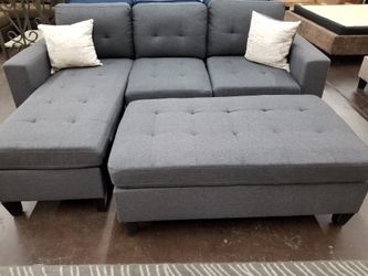Charcoal grey fabric sofa chaise sectional
